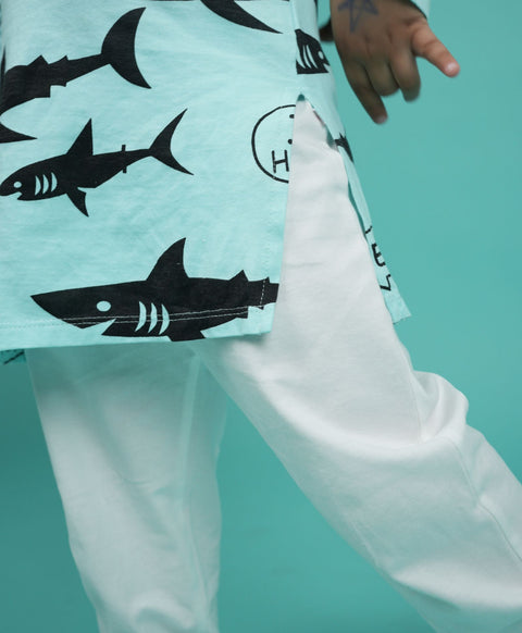 Shark Pattern Boys Kurta Pyjama Set