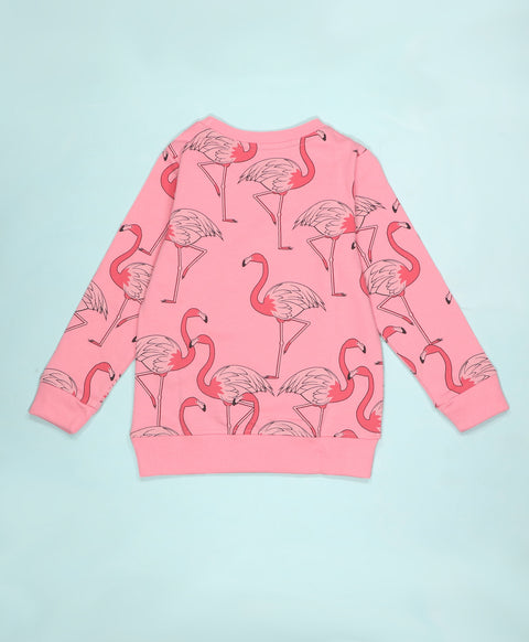 Flamingo Print Girls Sweatshirt & Flared Pants Set