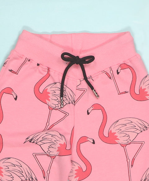 Flamingo Print Girls Sweatshirt & Flared Pants Set