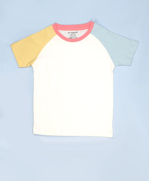 Girls Color Block Raglan Half Sleeves T-Shirt & Shorts Set