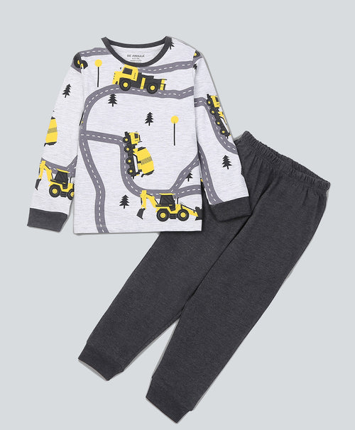 Road Pattern Full Sleeves T-Shirt & Pants Set