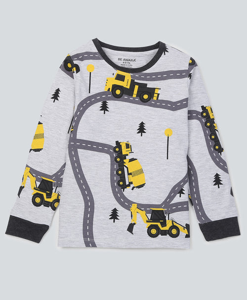 Road Pattern Full Sleeves T-Shirt & Pants Set