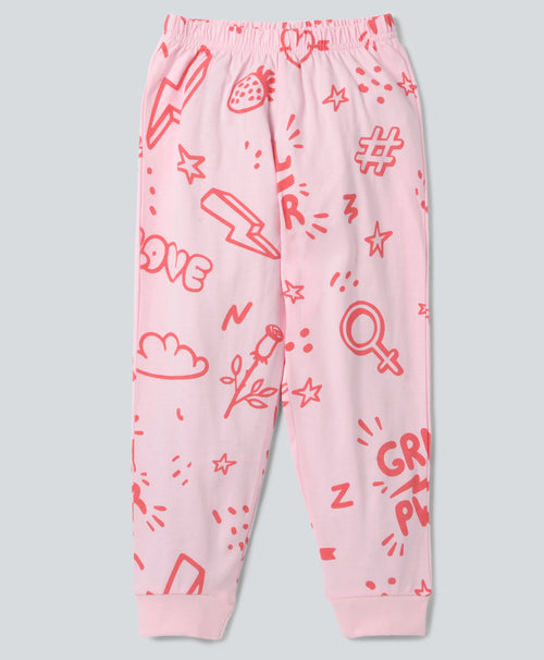 Girl Power Pattern Full Sleeves T-Shirt & Pants Set