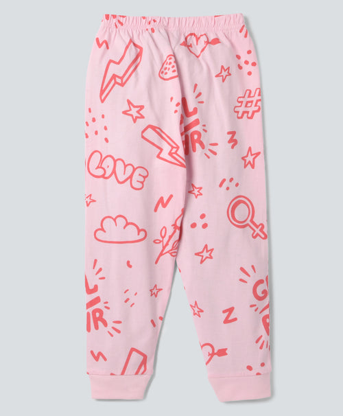 Girl Power Pattern Full Sleeves T-Shirt & Pants Set