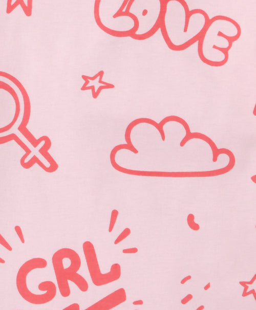 Girl Power Pattern Full Sleeves T-Shirt & Pants Set