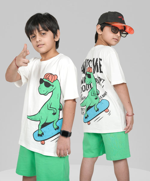 Boys Dino On Skates Print Oversized T-Shirt & Short Set