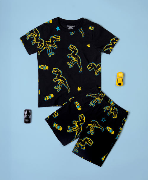 Neon Pattern Half Sleeves T-Shirt & Shorts Set