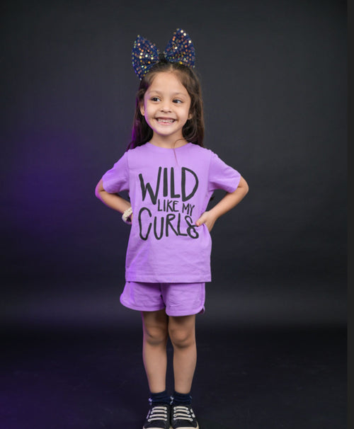 Wild Like My Curls Print Half Sleeves T-Shirt & Shorts Set
