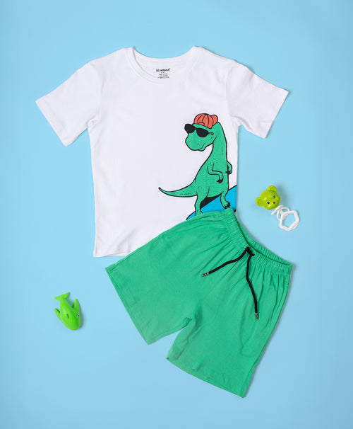 Boys Dino On Skates Print Oversized T-Shirt & Short Set