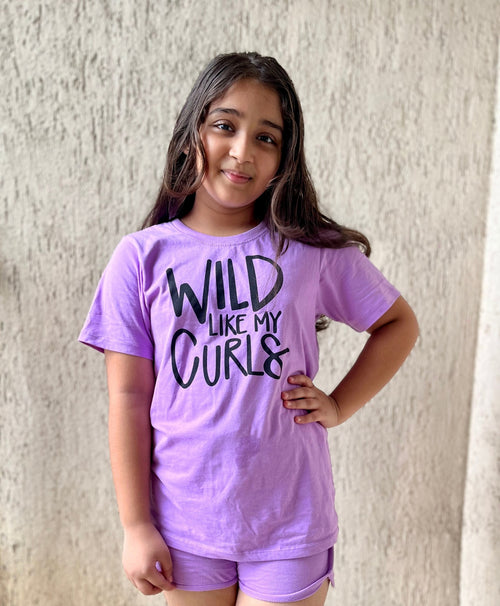 Wild Like My Curls Print Half Sleeves T-Shirt & Shorts Set