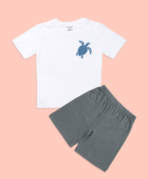 Kids Unisex Ocean Graphic Print Drop Shoulder T-Shirt & Shorts Set