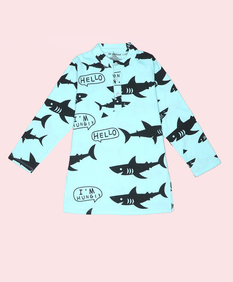 Shark Pattern Boys Kurta Pyjama Set