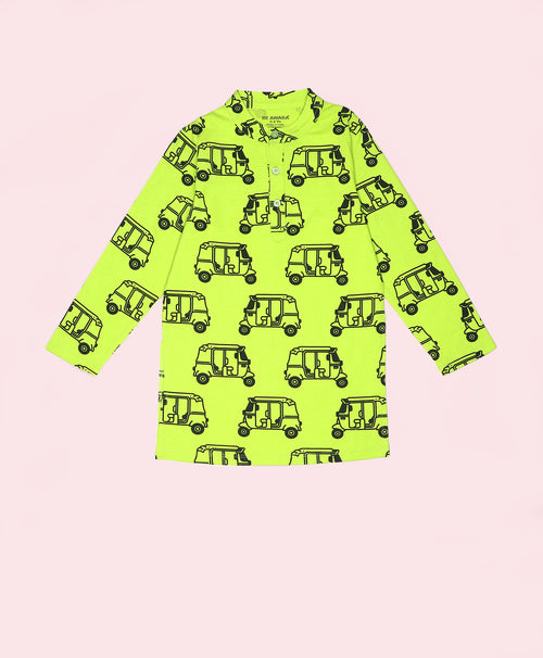 Auto Rickshaw Pattern Boys Kurta Pyjama Set