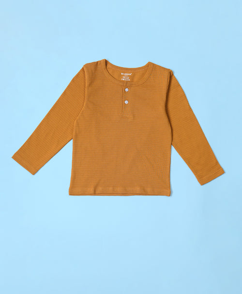 Boys Buckethorm Brown Full Sleeves Henley T-Shirt & Pants Set