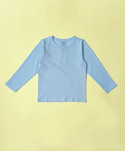 Boys Cool Blue Full Sleeves Henley T-Shirt & Pants Set
