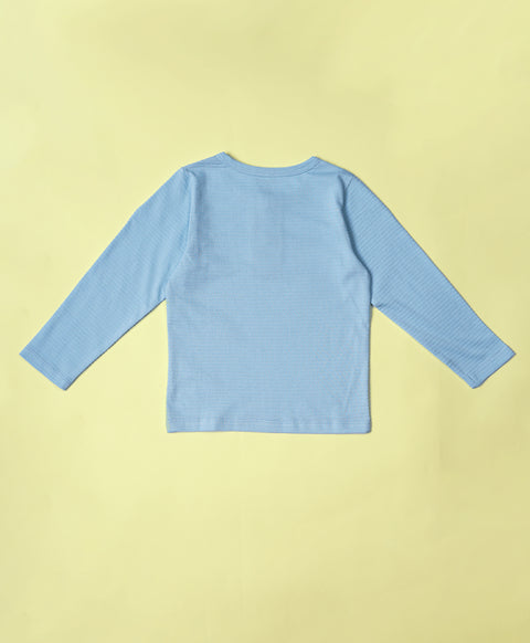 Boys Cool Blue Full Sleeves Henley T-Shirt & Pants Set