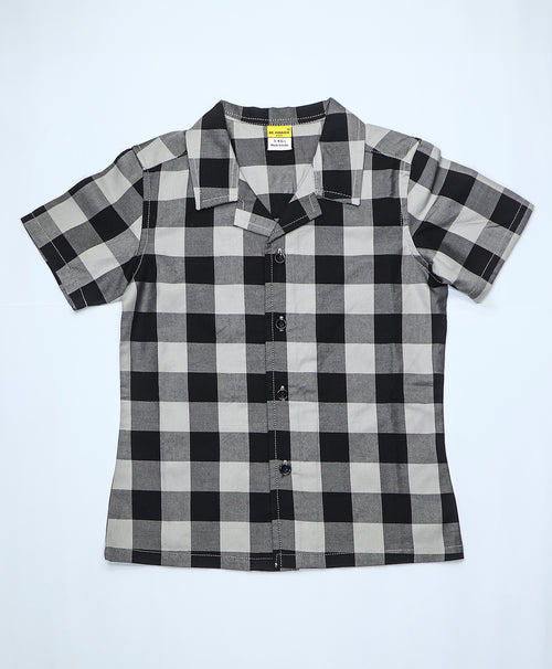 Boys Black-Grey Checks Hawaiian Shirt & Shorts Set