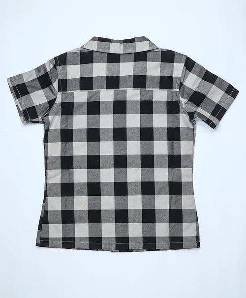 Boys Black-Grey Checks Hawaiian Shirt & Shorts Set
