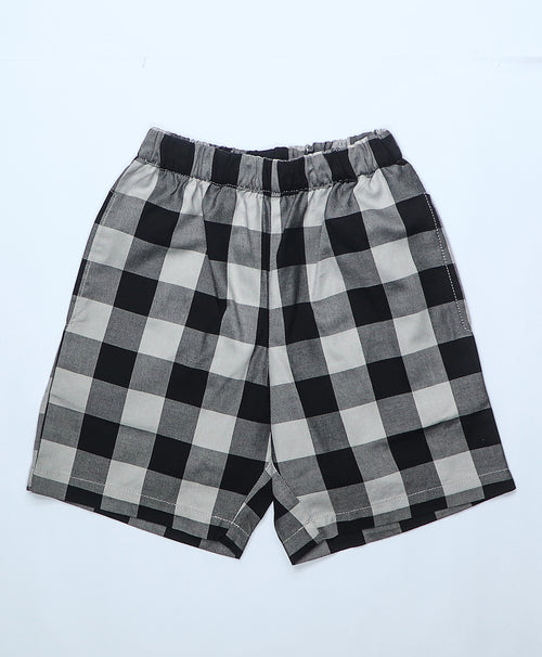 Boys Black-Grey Checks Hawaiian Shirt & Shorts Set