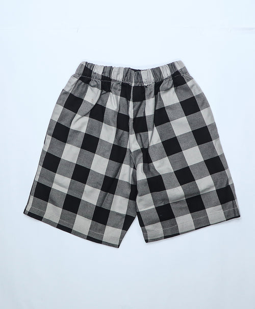 Boys Black-Grey Checks Hawaiian Shirt & Shorts Set
