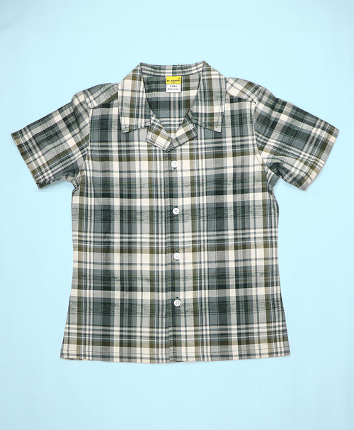 Boys Grey-Green Checks Hawaiian Shirt & Shorts Set