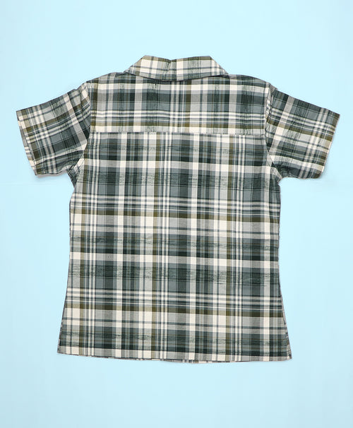 Boys Grey-Green Checks Hawaiian Shirt & Shorts Set