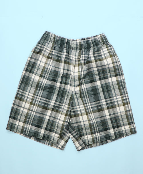Boys Grey-Green Checks Hawaiian Shirt & Shorts Set
