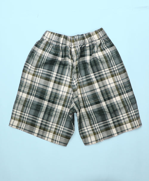 Boys Grey-Green Checks Hawaiian Shirt & Shorts Set