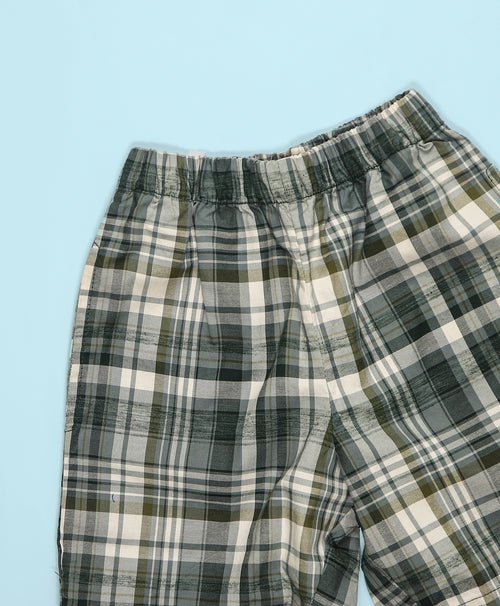 Boys Grey-Green Checks Hawaiian Shirt & Shorts Set