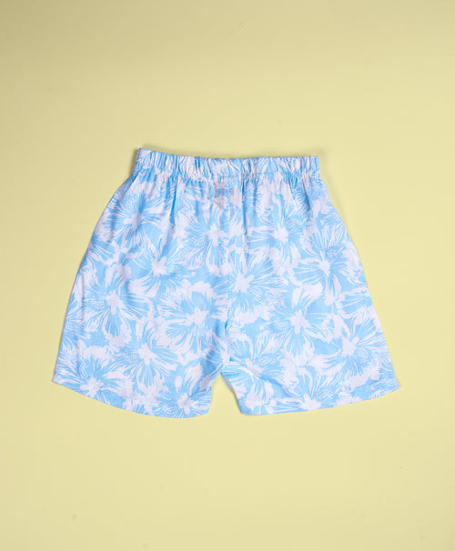 Boys Hibiscus Print Powder Blue Hawaiian Shirt & Shorts Set