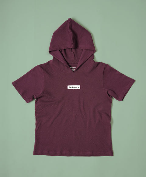 Boys Italian Plum Half Sleeves Hoodie T-Shirt & Shorts Set