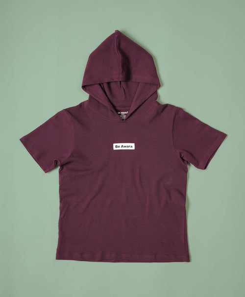 Boys Italian Plum Half Sleeves Hoodie T-Shirt & Shorts Set