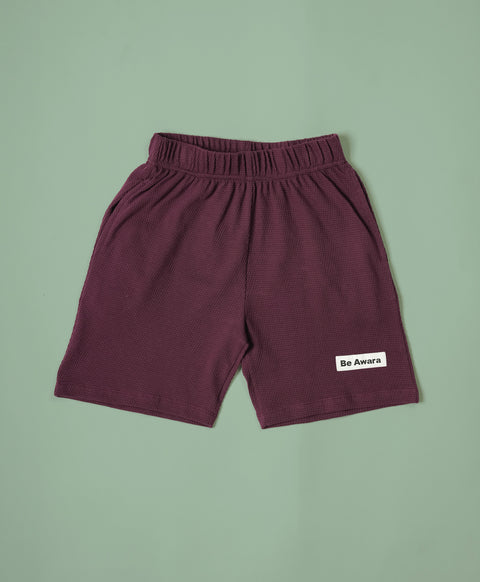 Boys Italian Plum Half Sleeves Hoodie T-Shirt & Shorts Set