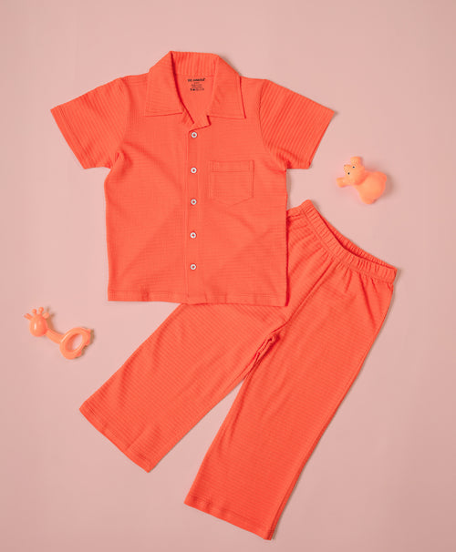Boys Vermilion Half Sleeves Shirt & Pants Set