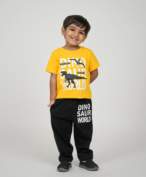 Boys Dinosaur World Half Sleeves T-shirt & Pants Set