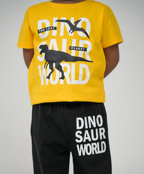 Boys Dinosaur World Half Sleeves T-shirt & Pants Set