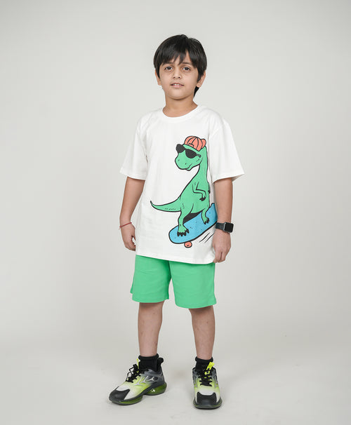 Boys Dino On Skates Print Oversized T-Shirt & Short Set