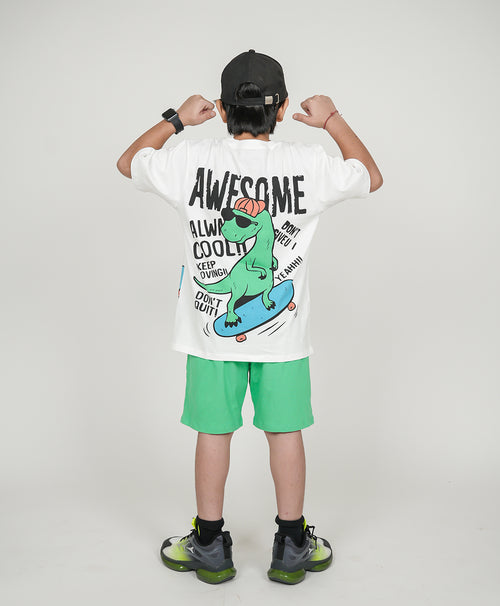 Boys Dino On Skates Print Oversized T-Shirt & Short Set