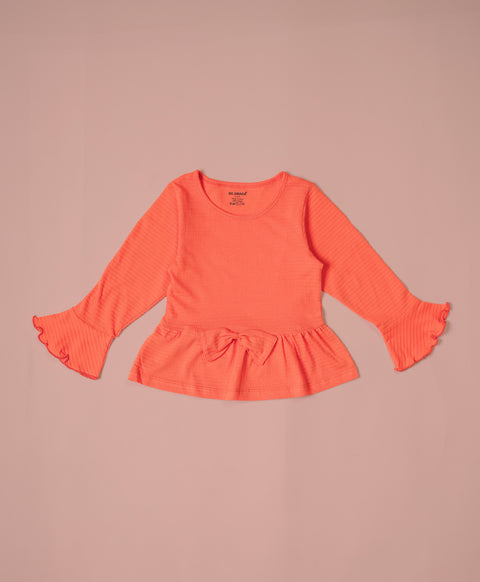 Girls Vermilion Flare Long Sleeve Bow Ruffle Hem A-line Top & Flared Pant Set