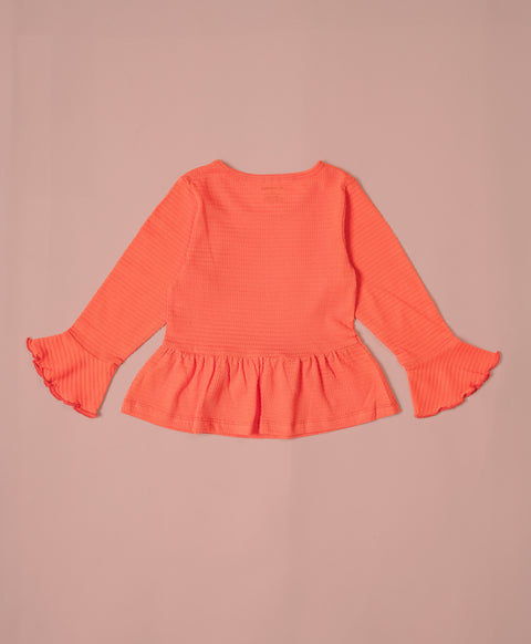 Girls Vermilion Flare Long Sleeve Bow Ruffle Hem A-line Top & Flared Pant Set