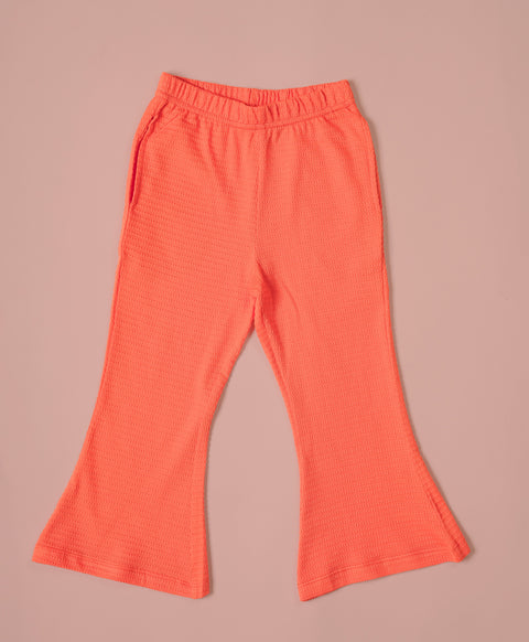 Girls Vermilion Flare Long Sleeve Bow Ruffle Hem A-line Top & Flared Pant Set