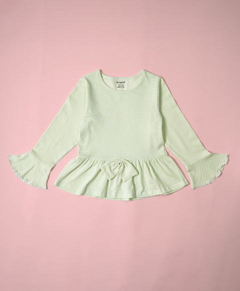 Girls Veiled Vista Flare Long Sleeve Bow Ruffle Hem A-line Top & Flared Pant Set