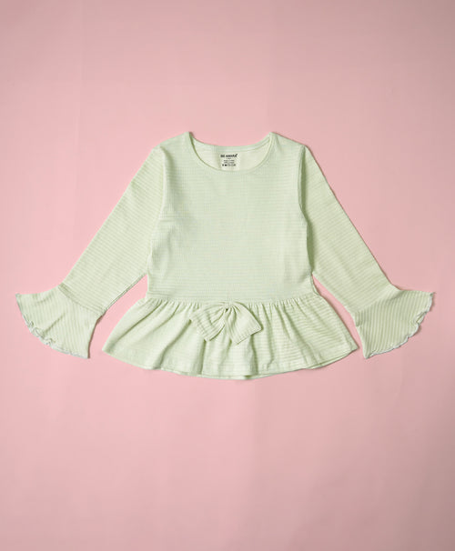 Girls Veiled Vista Flare Long Sleeve Bow Ruffle Hem A-line Top & Flared Pant Set