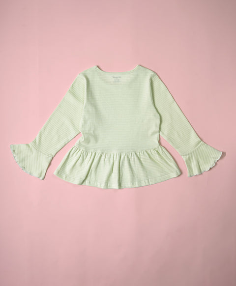 Girls Veiled Vista Flare Long Sleeve Bow Ruffle Hem A-line Top & Flared Pant Set