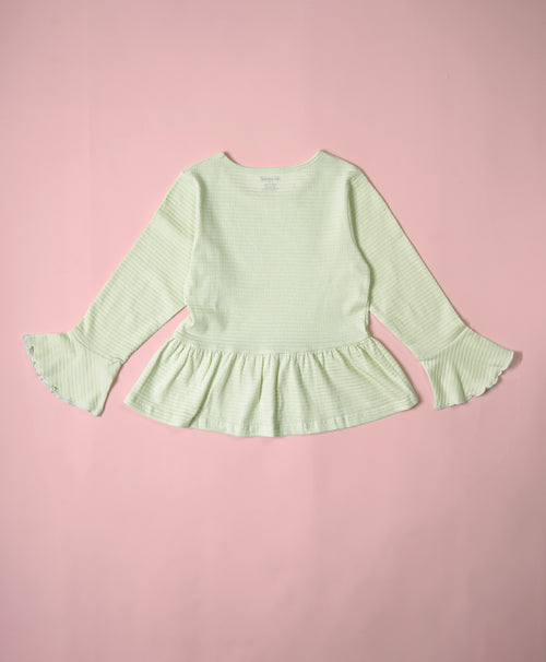 Girls Veiled Vista Flare Long Sleeve Bow Ruffle Hem A-line Top & Flared Pant Set