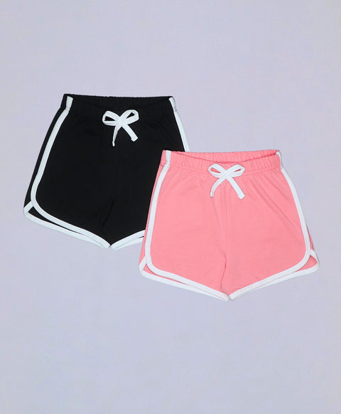 Girls Black & Pink Binding Shorts - Pack of 2