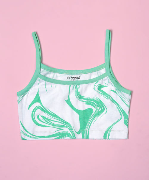 Girls Green Marble Print Crop Cami Top & Shorts Set