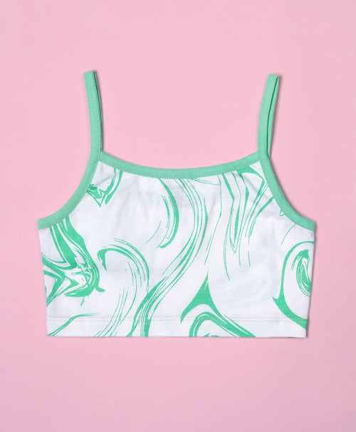 Girls Green Marble Print Crop Cami Top & Shorts Set