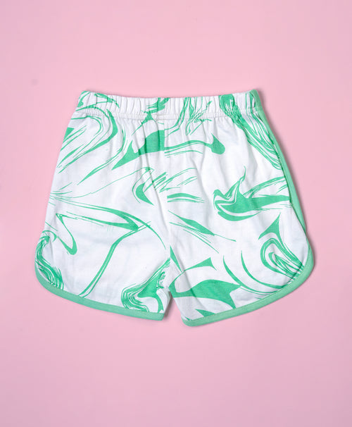 Girls Green Marble Print Crop Cami Top & Shorts Set