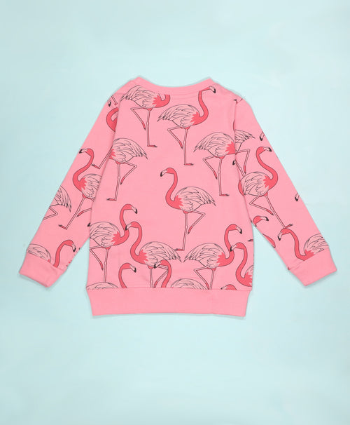 Flamingo Print Girls Sweatshirt & Flared Pants Set